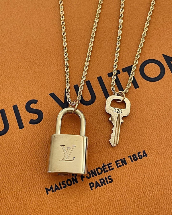 Vintage 〰️ Louis Vuitton Padlock & Key 18k Gold Plated Necklace