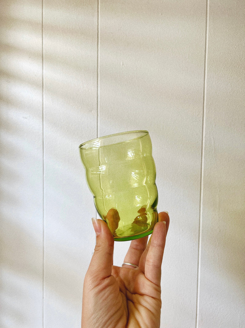 Vintage 〰️ Set of 4 Ikea Green Wavy Glass Cups
