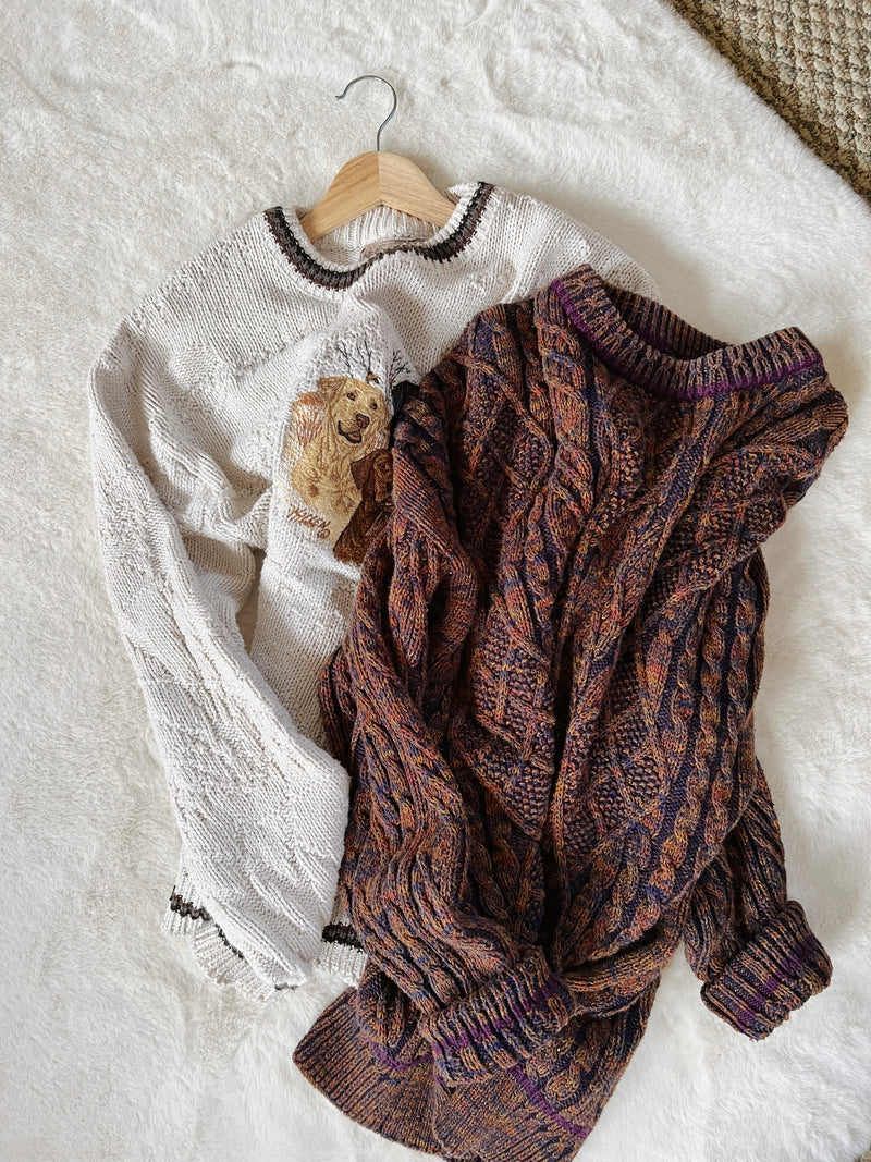 Vintage 〰️ Cable Knit Grandpa Sweater (L)