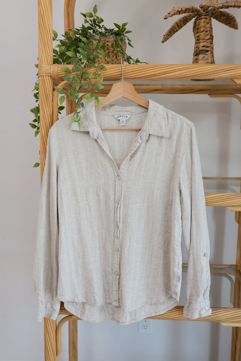 Vintage 〰️ Taupe Linen Blend Button Down (M)