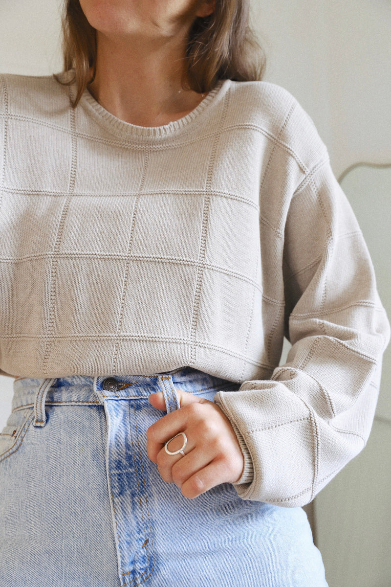 Vintage 〰️ Taupe Checkered Sweater (L)
