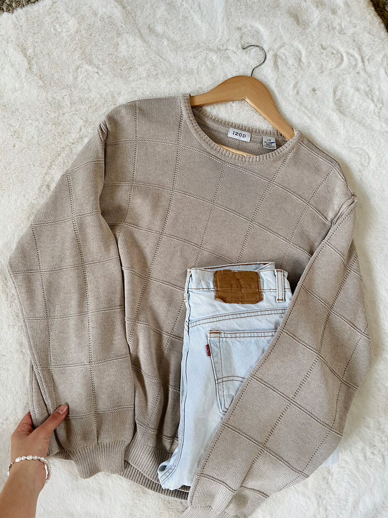 Vintage 〰️ Taupe Checkered Sweater (L)