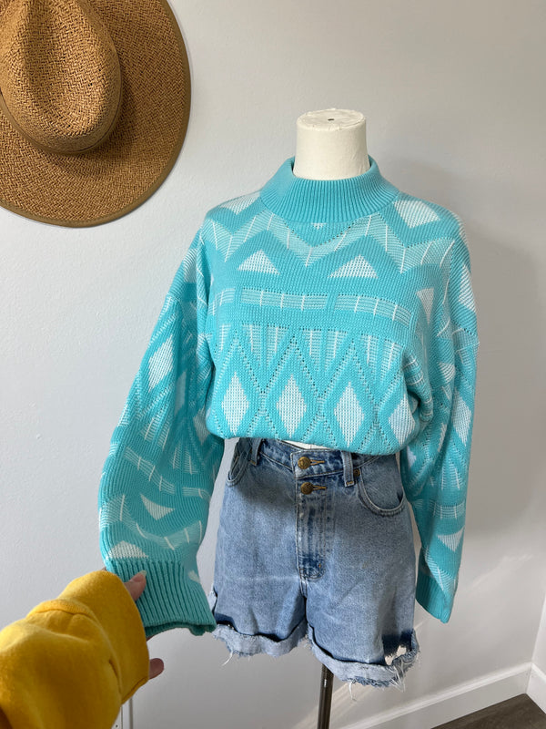 Vintage • 80’s Teal Knit Sweater (L)