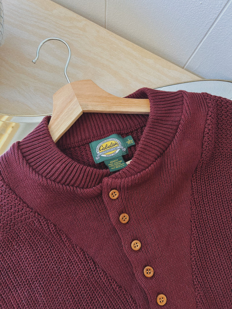 Vintage 〰️ Maroon Chunky Knit Henley (L)