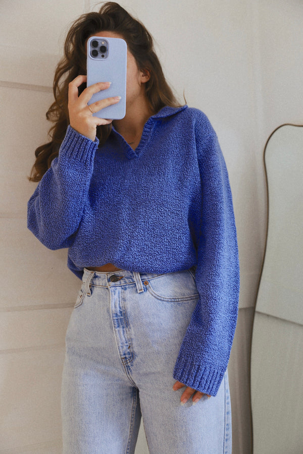 Vintage 〰️ Salty Blue Henley Sweater (XL)