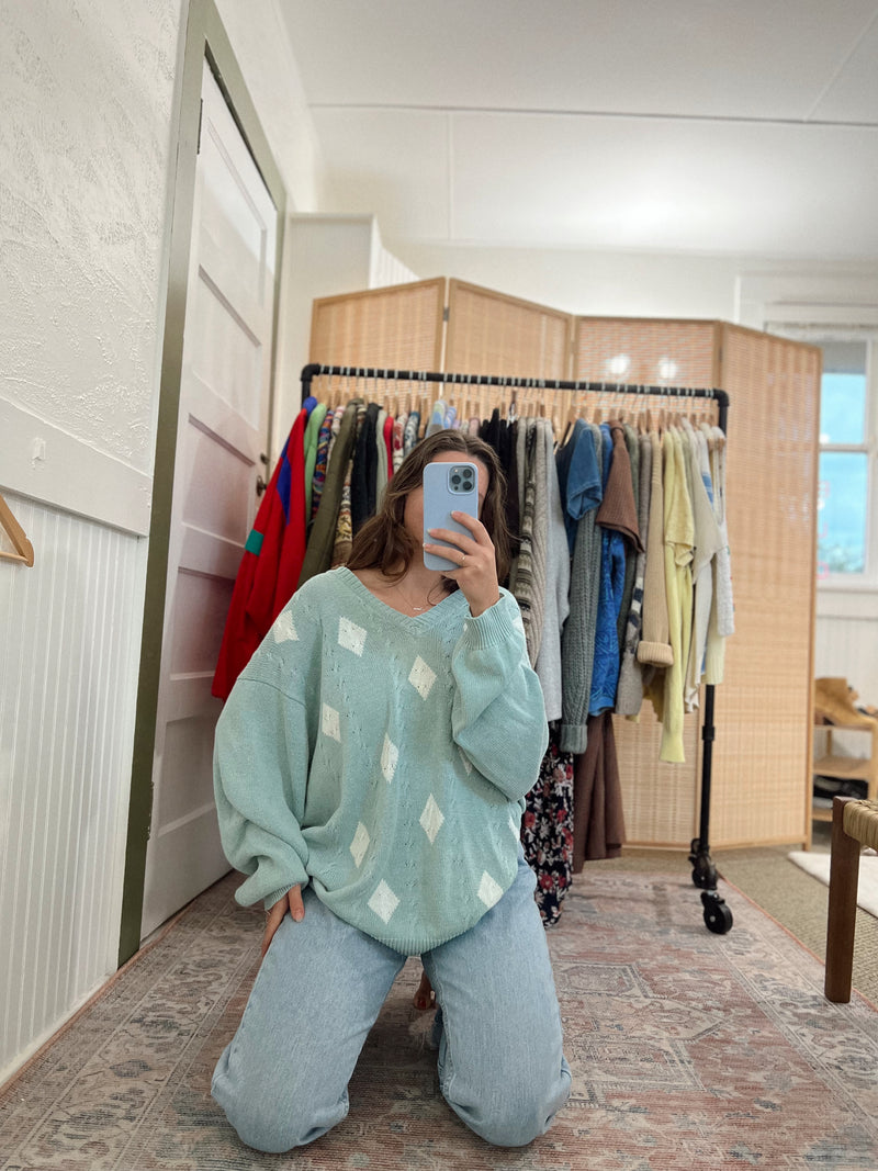 Vintage 〰️ Turquoise Knit Sweater (L)