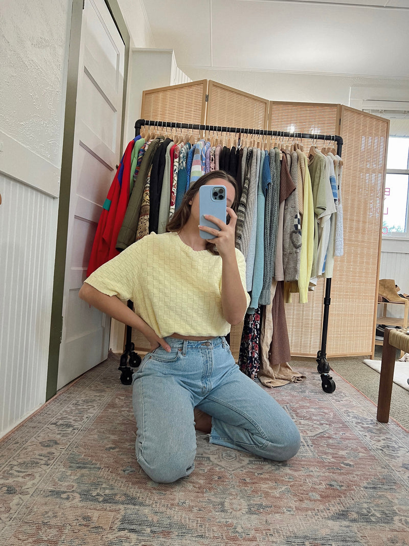 Vintage 〰️ Yellow Checkered Sweater Top (M)