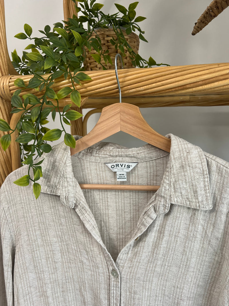 Vintage 〰️ Taupe Linen Blend Button Down (M)