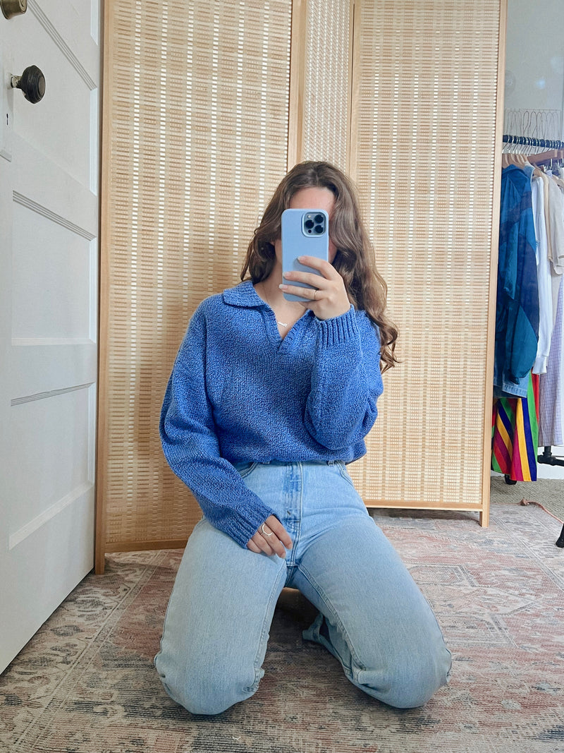 Vintage 〰️ Salty Blue Henley Sweater (XL)