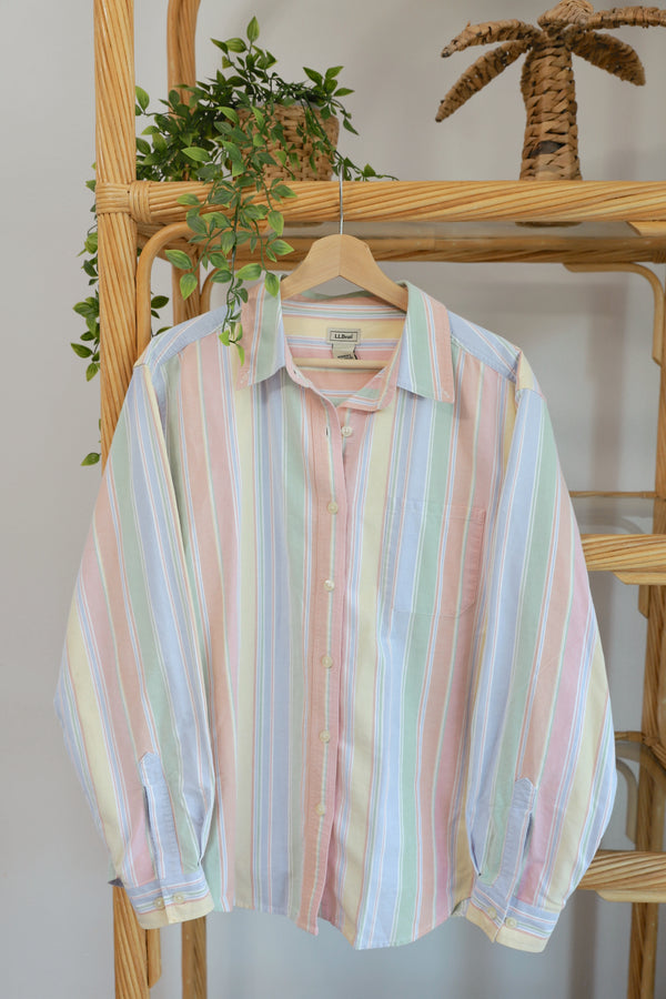 Vintage 〰️ LL Bean Pastel Striped Shirt (L)