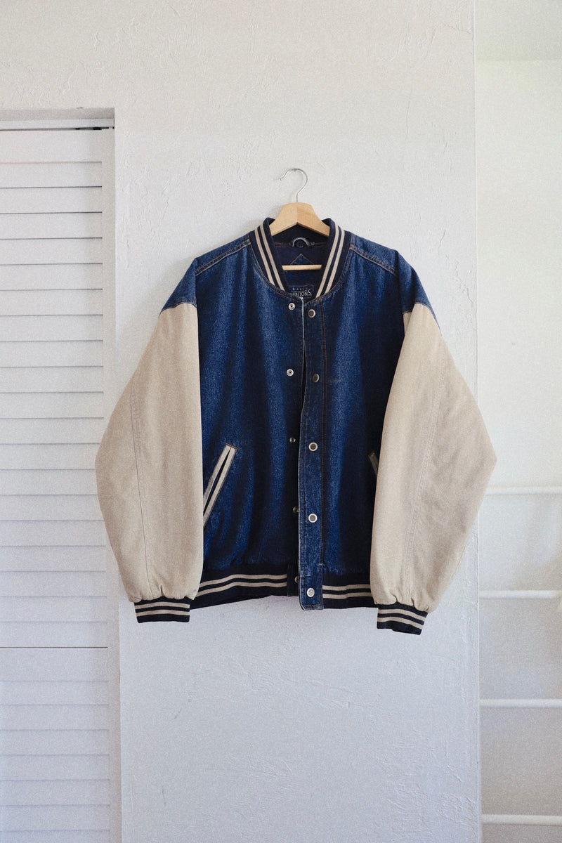 Vintage 〰️ Denim Varsity Jacket (XL)