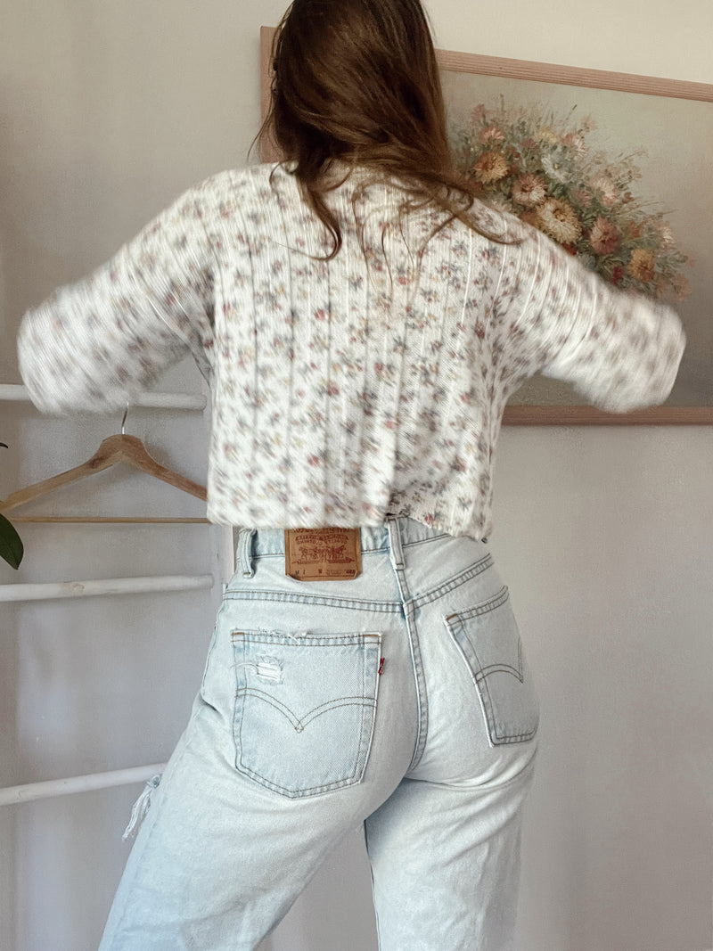 Vintage • Floral Knit Cropped Sweater (S)