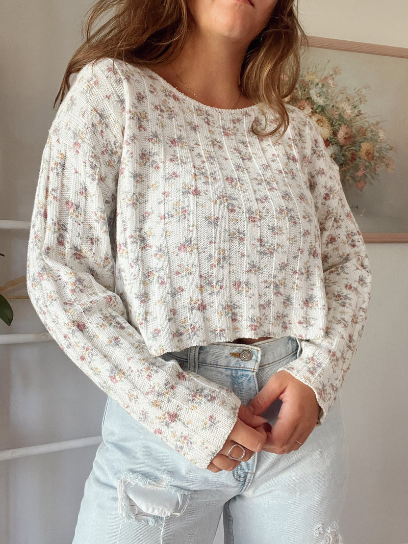 Vintage • Floral Knit Cropped Sweater (S)