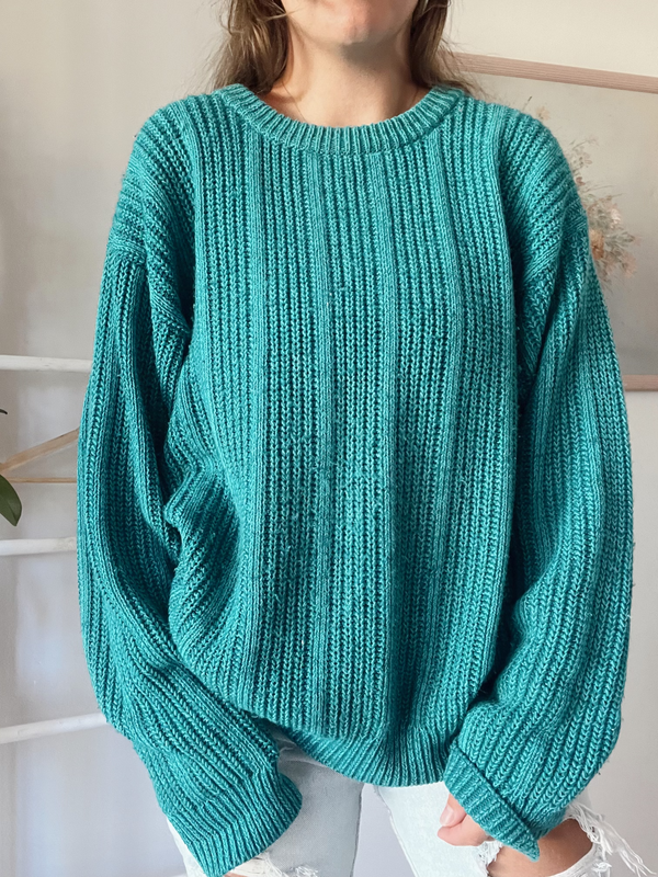 Vintage • Teal Chunky Knit Sweater (L)