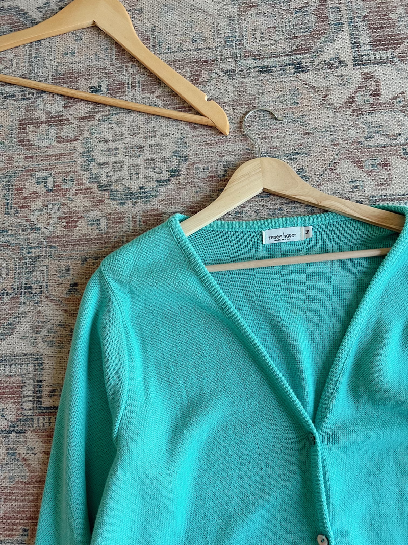 Vintage • Teal Knit Cardigan (M)