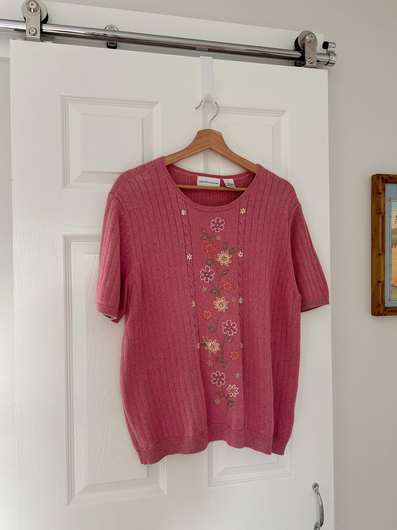 Vintage • Rose Embroidered Sweater Top (L)