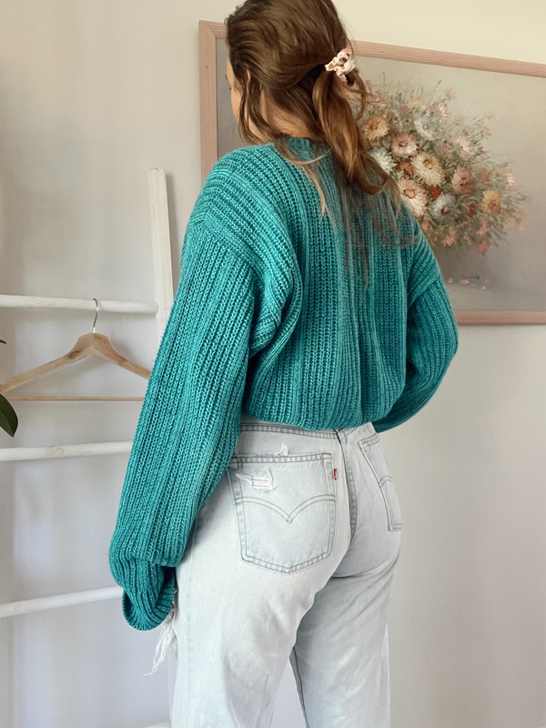 Vintage • Teal Chunky Knit Sweater (L)