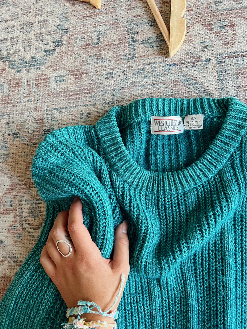 Vintage • Teal Chunky Knit Sweater (L)