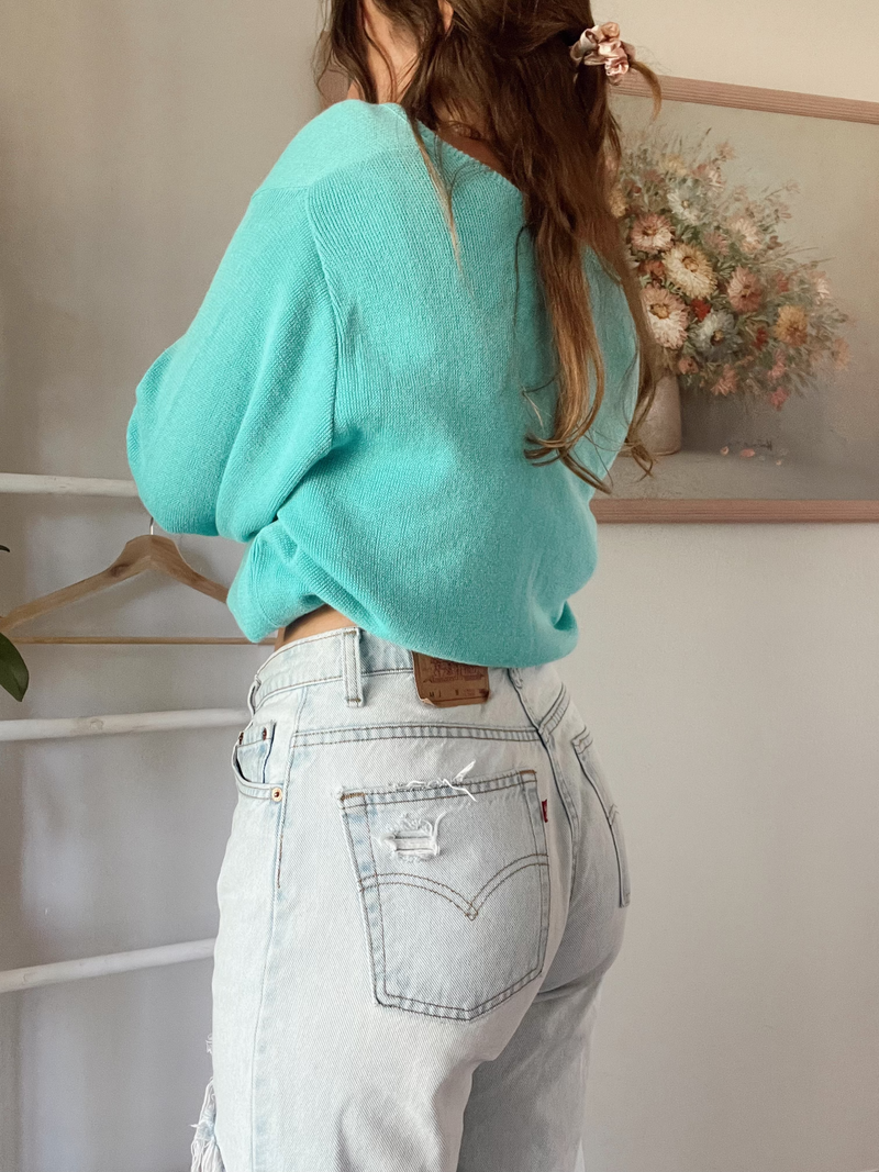 Vintage • Teal Knit Cardigan (M)