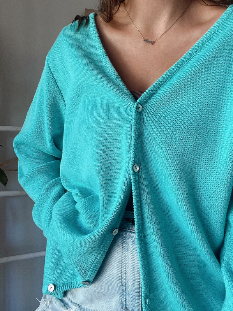 Vintage • Teal Knit Cardigan (M)