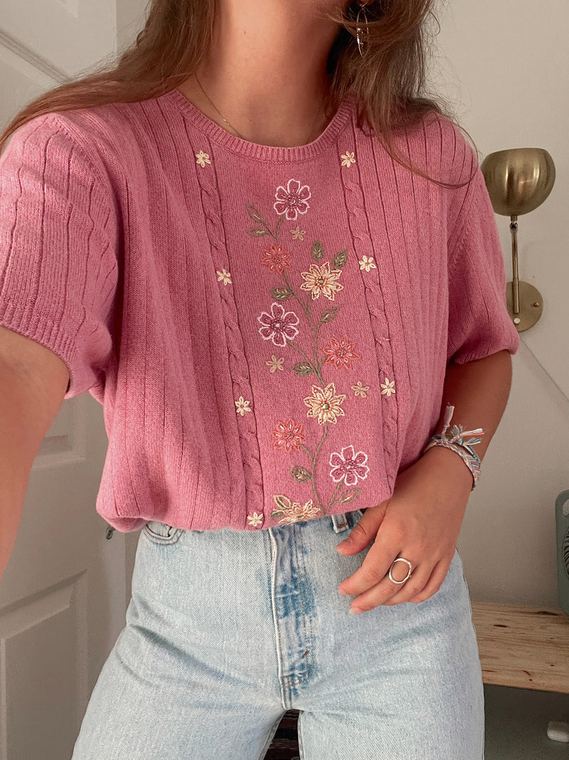 Vintage • Rose Embroidered Sweater Top (L)