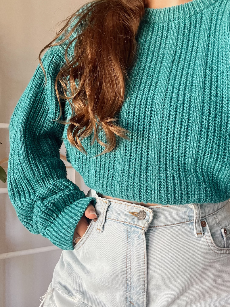 Vintage • Teal Chunky Knit Sweater (L)