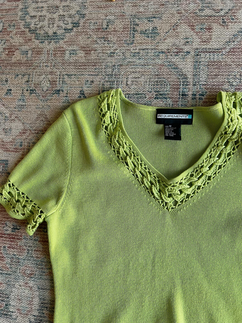 Vintage • Chartreuse Crochet Knit Top (M)