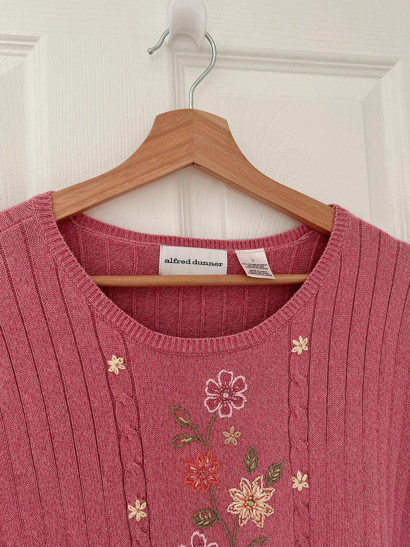 Vintage • Rose Embroidered Sweater Top (L)