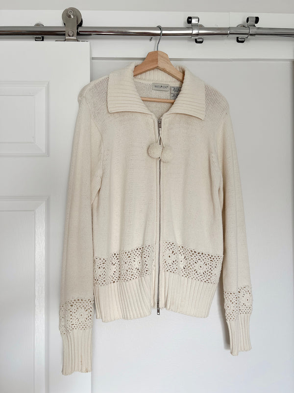 Vintage • Cream Crochet Knit Sweater (L)