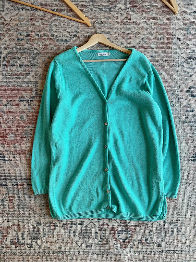 Vintage • Teal Knit Cardigan (M)