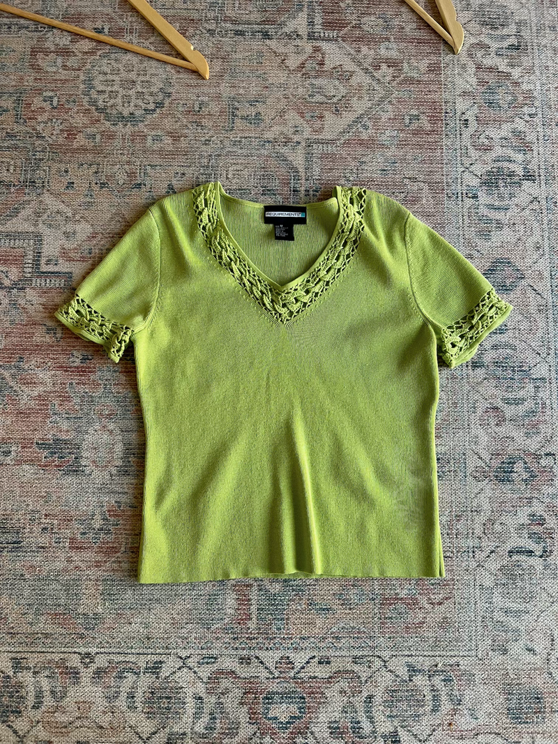 Vintage • Chartreuse Crochet Knit Top (M)