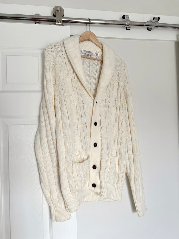 Vintage • Cream Chunky Knit Cardigan (XL)