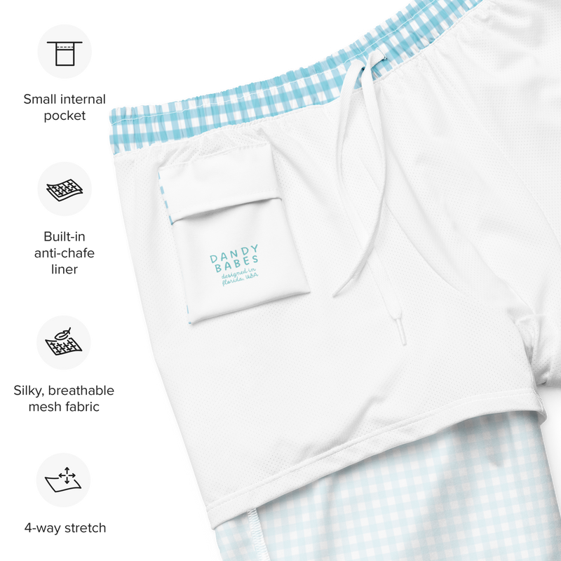 Seafoam Gingham • Men's Swim Trunks