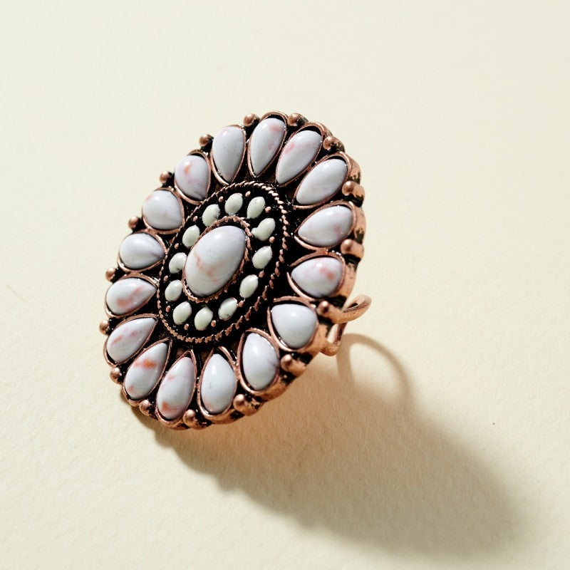 Western Floral Stone Adjustable Ring