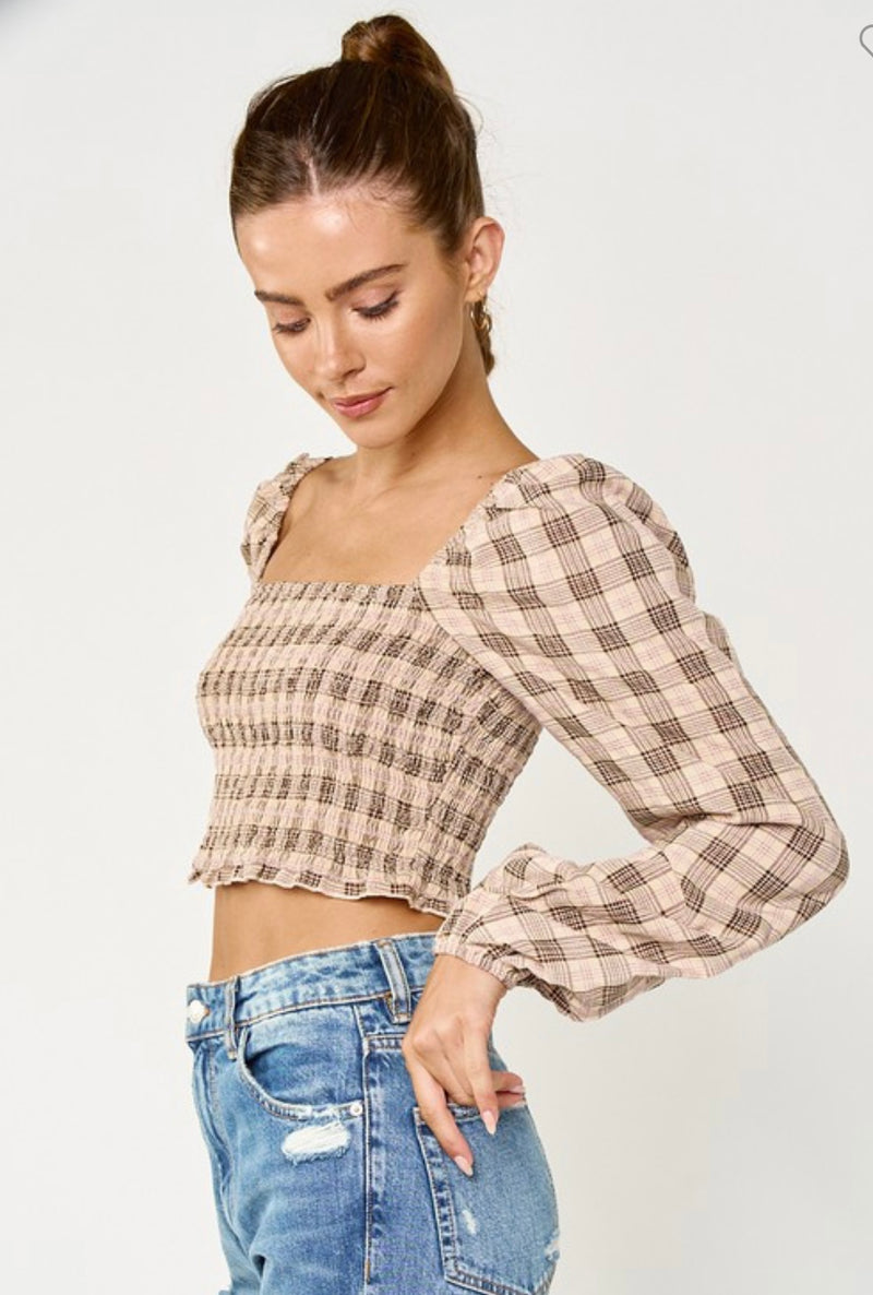 Emily Ruched Plaid Blouse